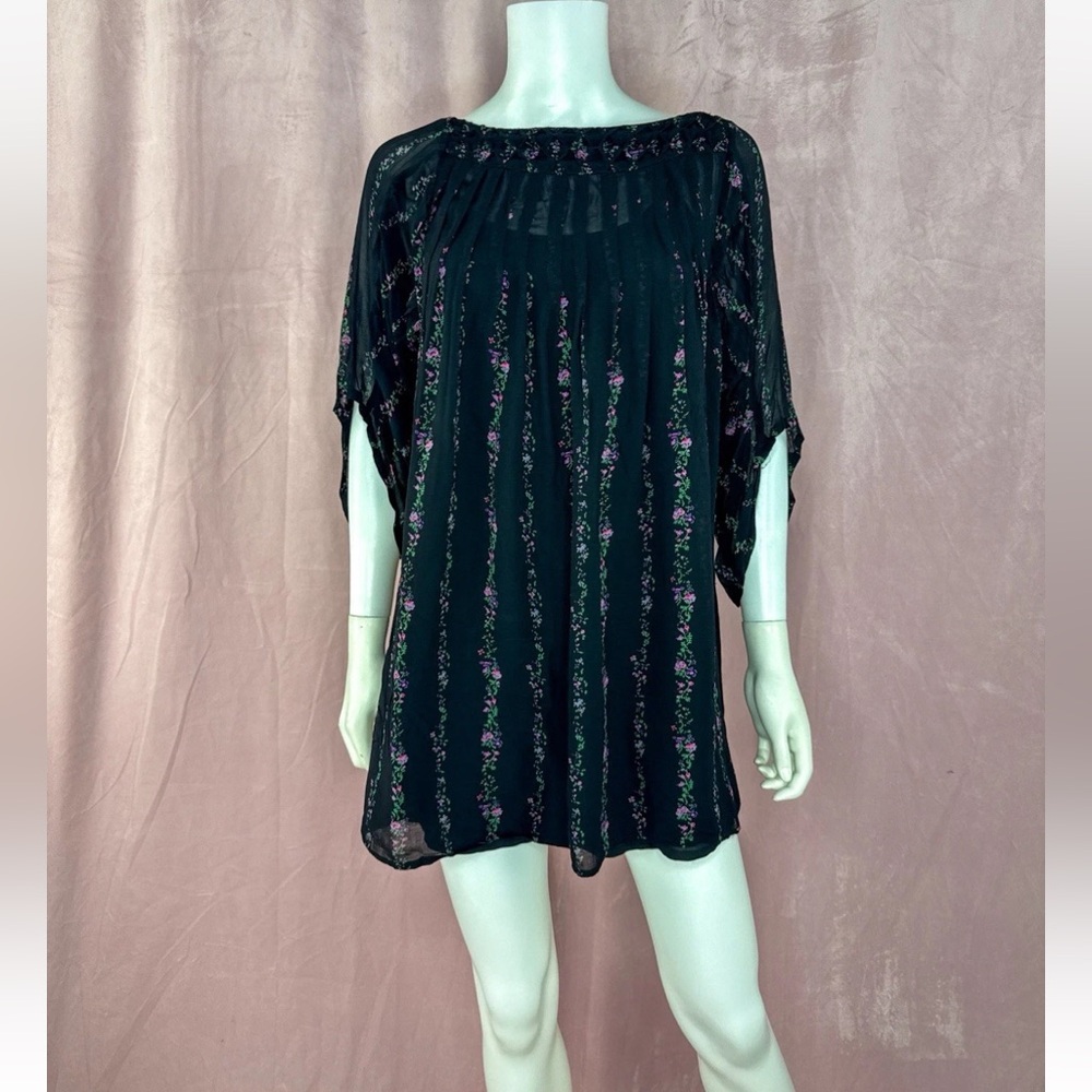 Kate Moss Topshop Womens Black Floral Mini Dress UK 8 US 4 Pleated Smock Boho